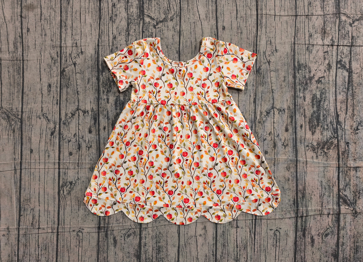 Apple Print Girls Scallop Knee Length Dress Preorder