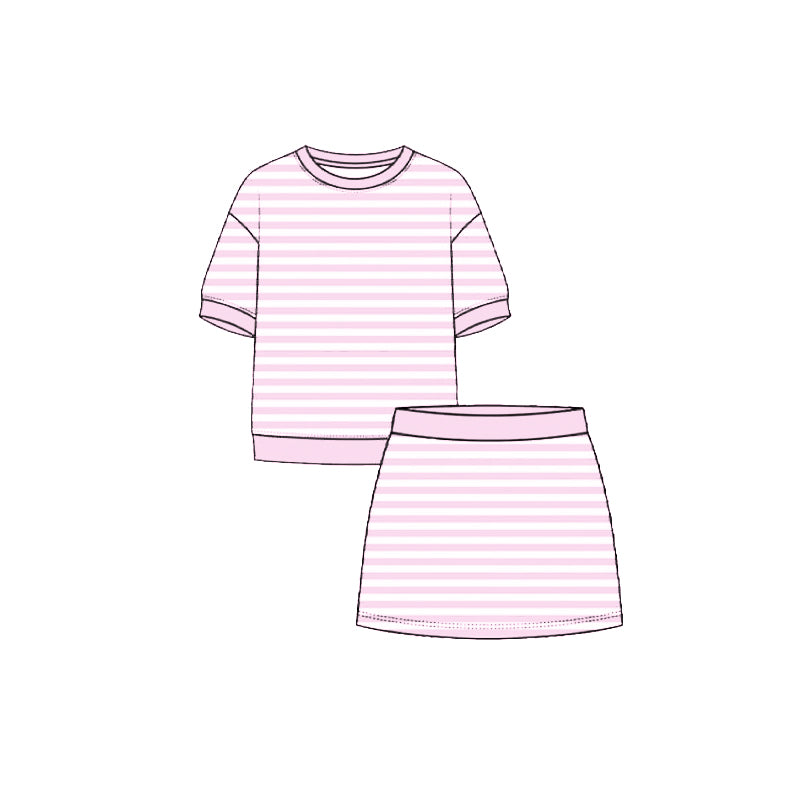 4.29 Kids Girtls Pink Stiped Active Outfit Short Sleeve & Skort Preorder
