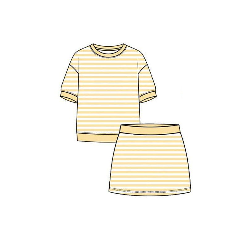 4.29 Kids Girtls Yellow Stiped Active Outfit Short Sleeve & Skort Preorder