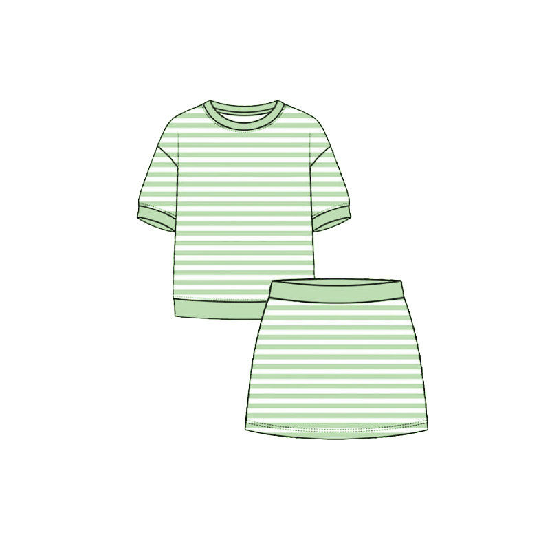 4.29 Kids Girtls Green Stiped Active Outfit Short Sleeve & Skort Preorder