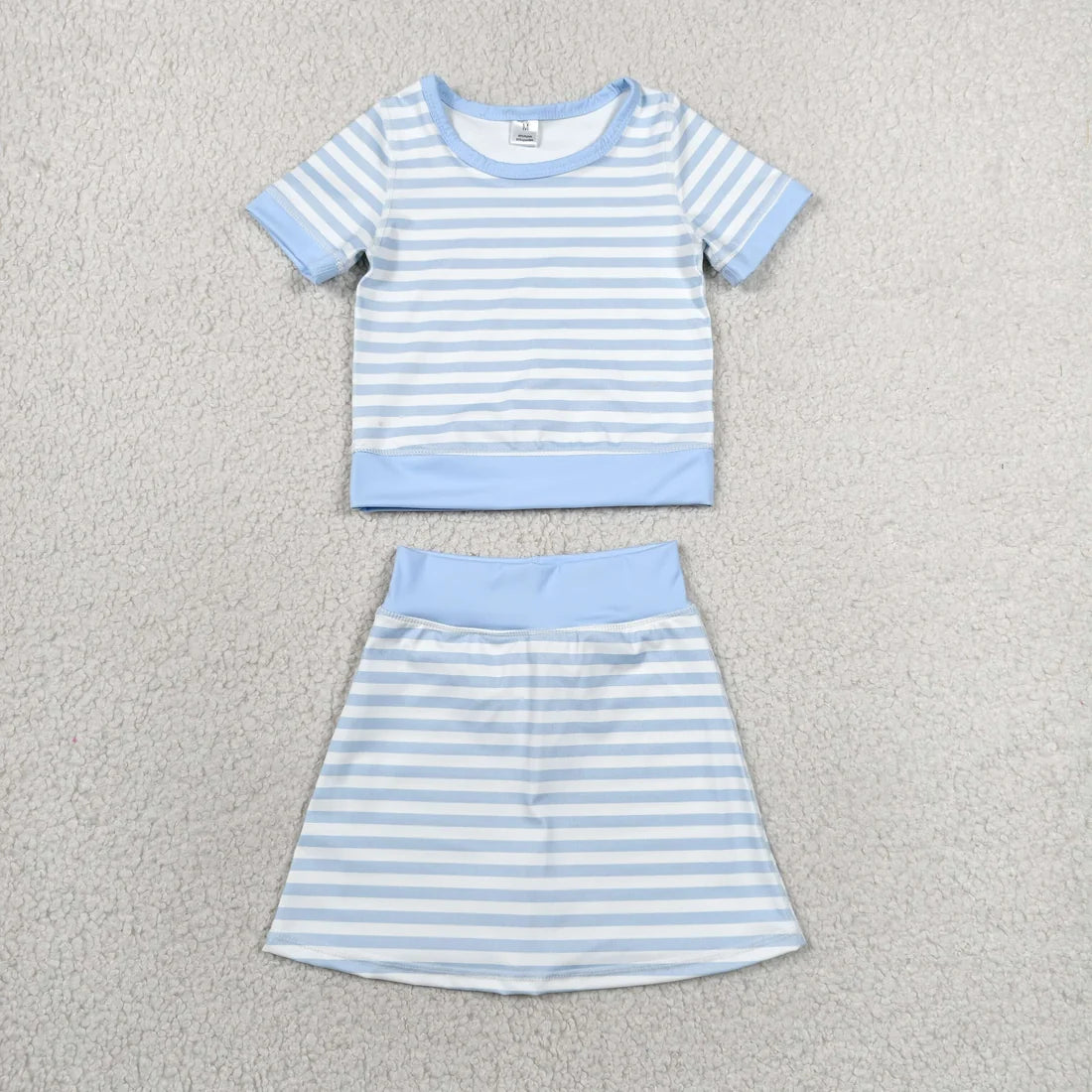 Sibling Baby Girls Pink Blue Striped Short Sleeve Skort Active Outfit
