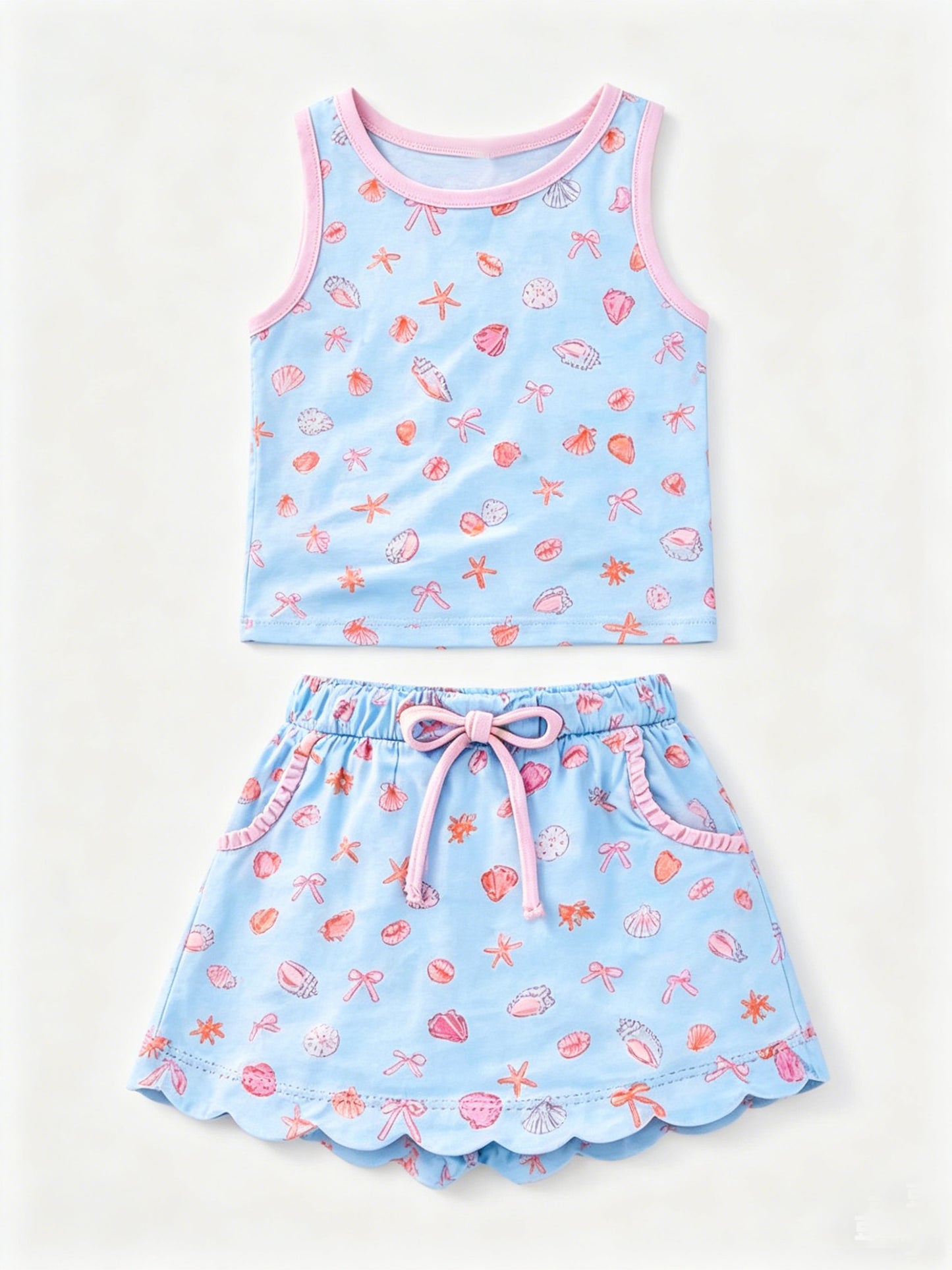 4.29 GSD4163 Shell Blue Vest Top Scallop Skirts Baby Girls Summer Clothes Set Preorder