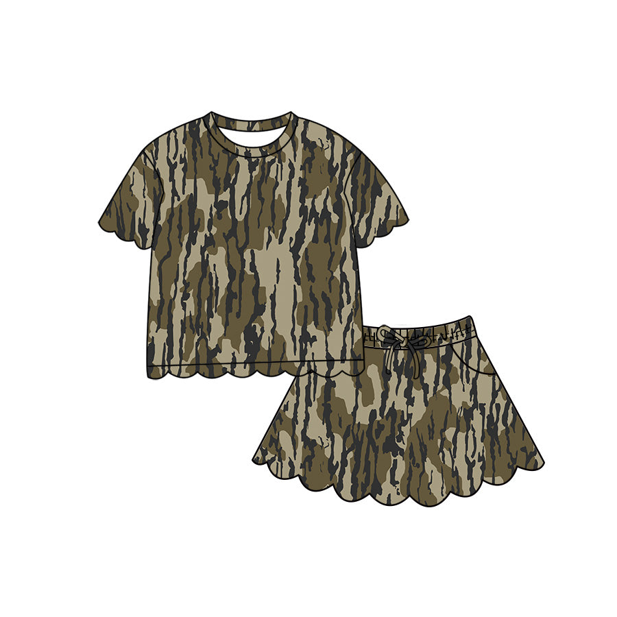 4.29 GSD4166 Dark Green Camo Short Sleeve Top Skirts Girls Scallop Outfits Preorder