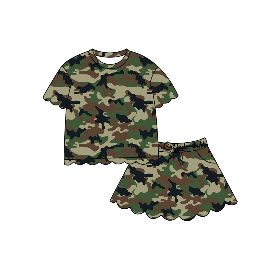4.29 GSD4171 Brwon Green Black Camo Short Sleeve Top Skirts Girls Scallop Outfits Preorder