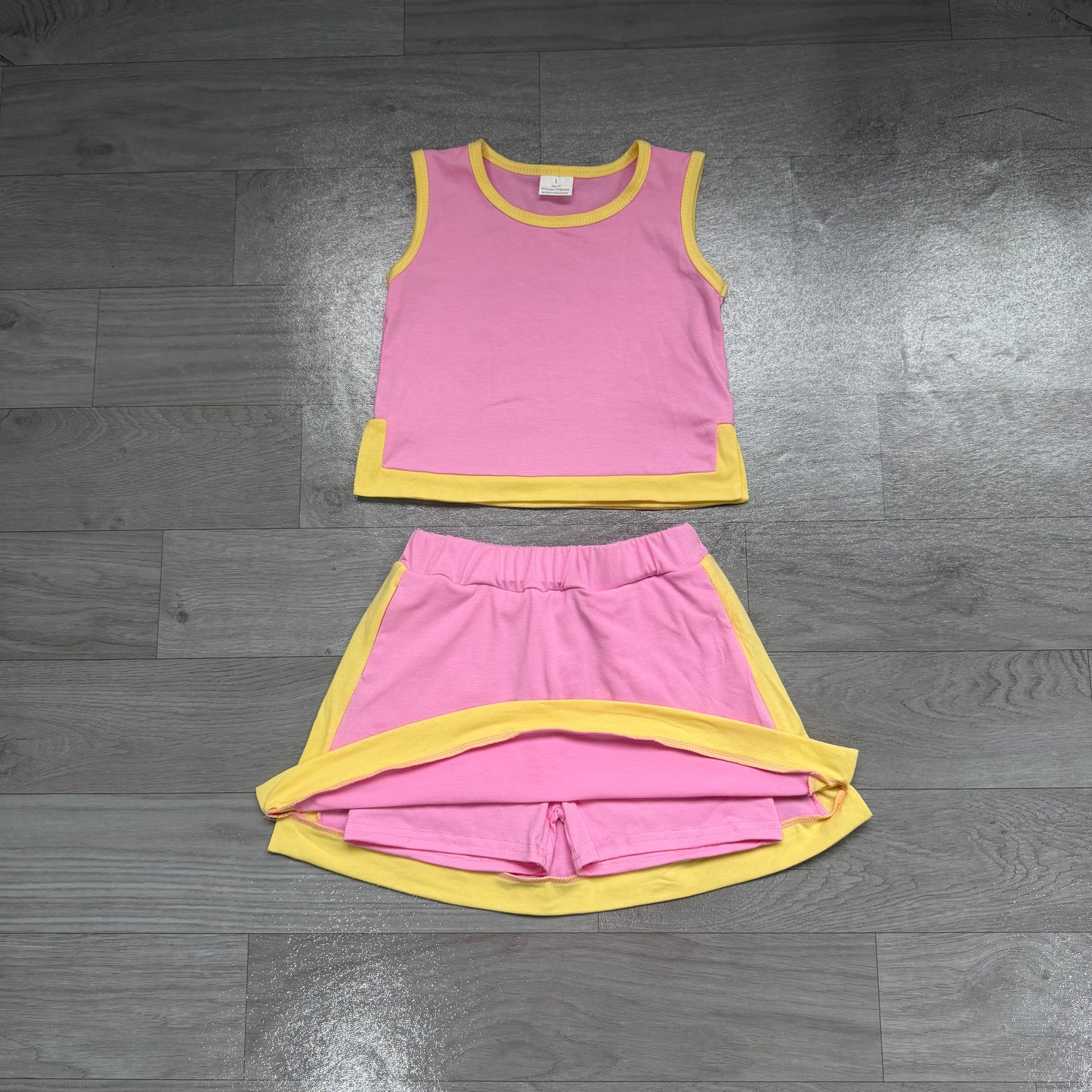 Preorder Girls Pink Yellow Tank Top with Skort Active Outfit