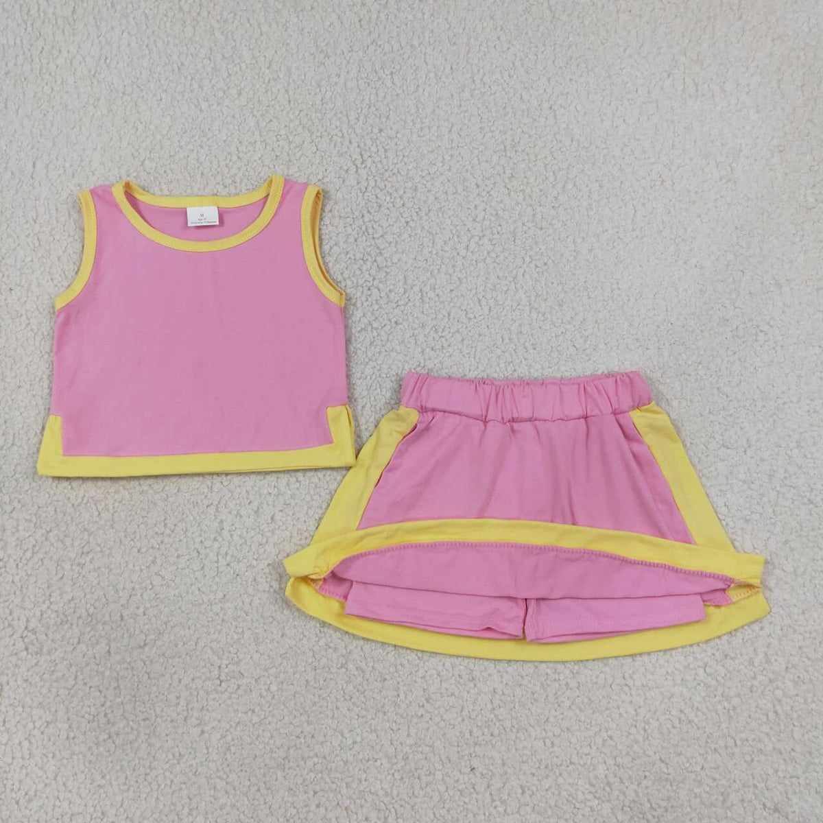 GSD4187 Pink Yellow Crop Top Skort Baby Girls Summer Cotton Sport Clothes Set