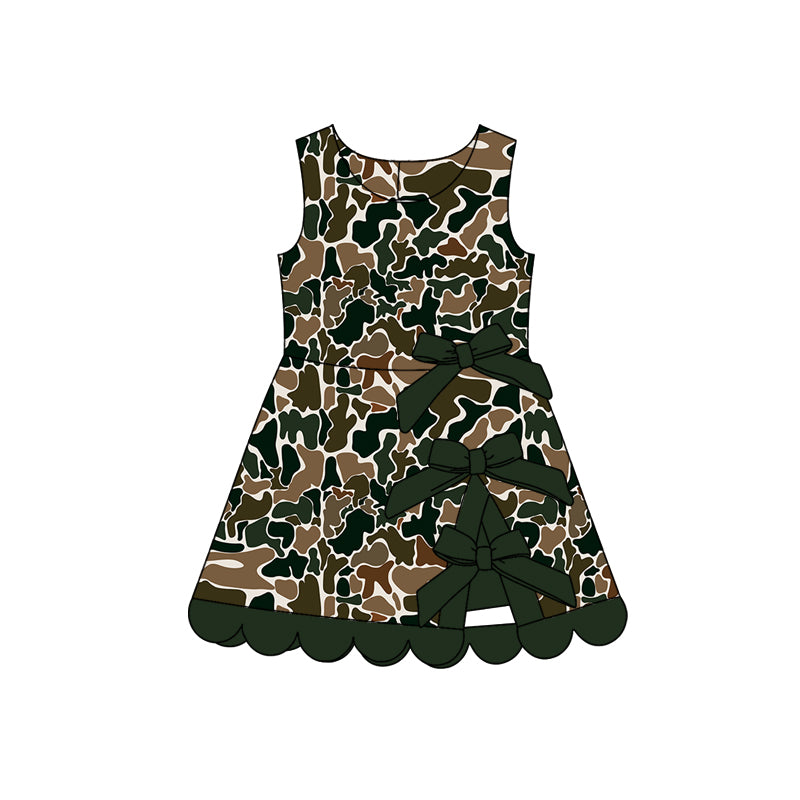 5.30 GSD4229 Preorder Dark Brown Camo Girls Sleeveless Scallop Bows Yoga Dress