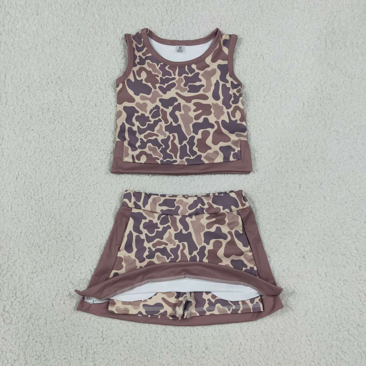 3 Colors Camo Tank Top Skort Girls Yoga Clothes Set Sisters Wear