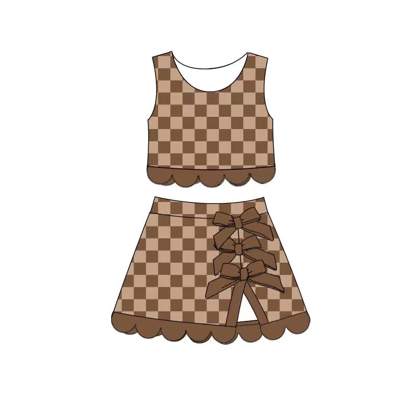 6.18 Baby Girls Brown Checked Tank Top With Skort Active Outfit Preorder