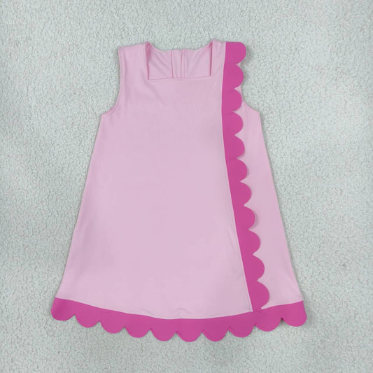 GSD4240 Pink Active Sleeveless Scalloped Zipper Girls Yoga Knee Length Dress