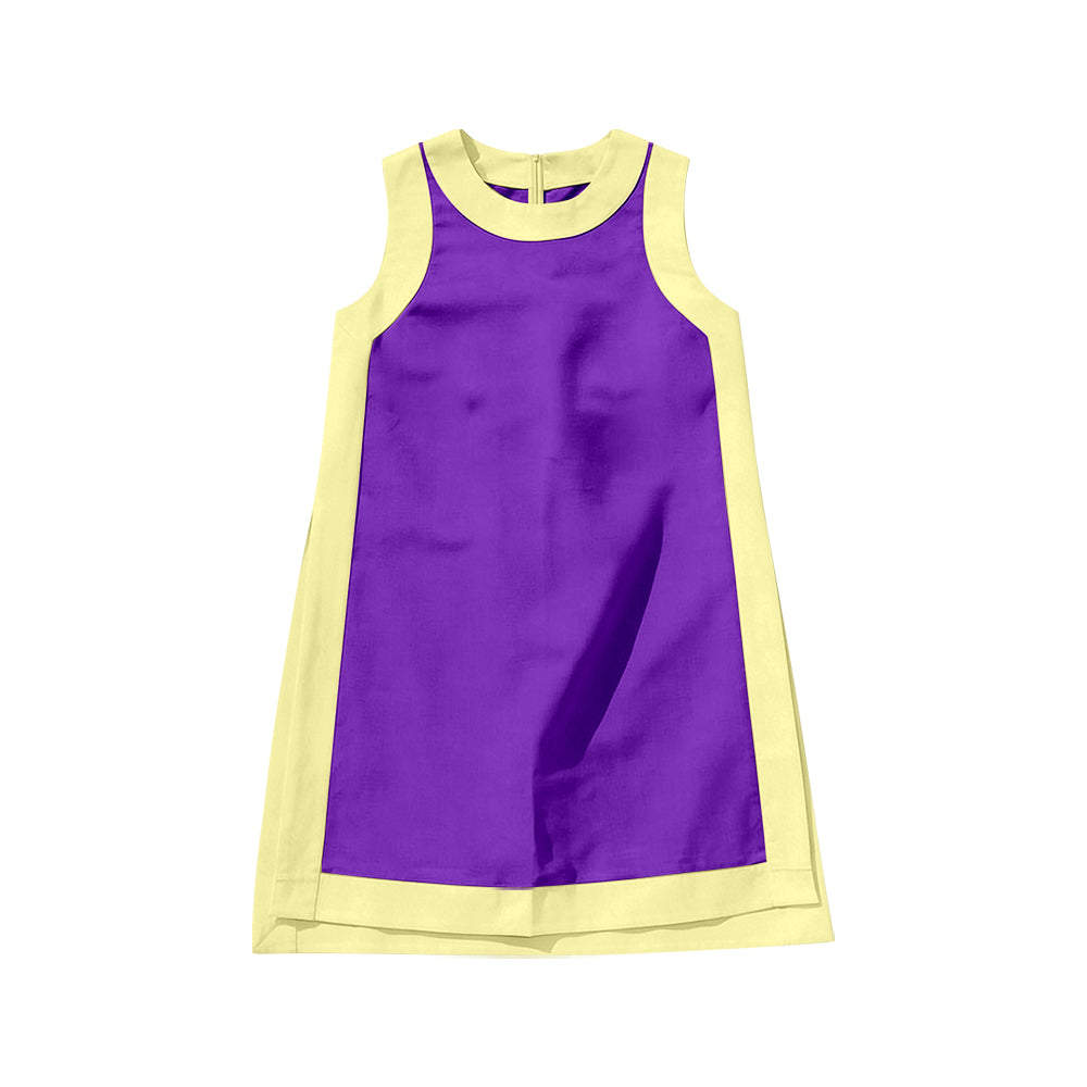 6.19 Preorder GSD4253 Purple With Yellow Girls Sleeveless Zipper Yoga Dress