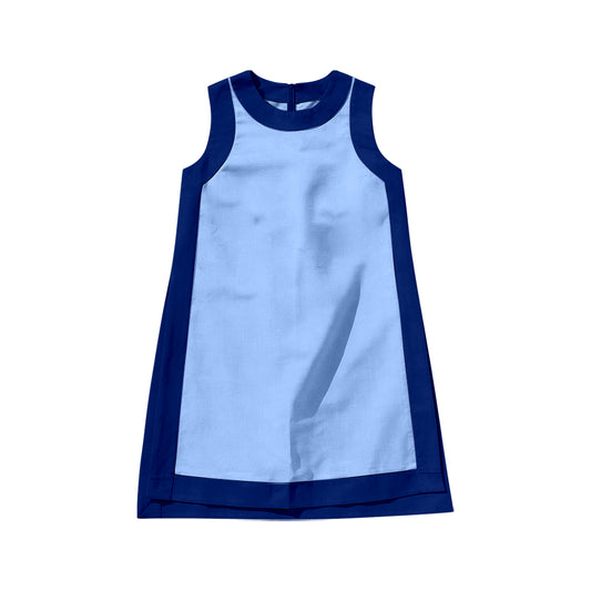 6.19 Preorder GSD4256 Blue With Navy Girls Sleeveless Zipper Yoga Dress