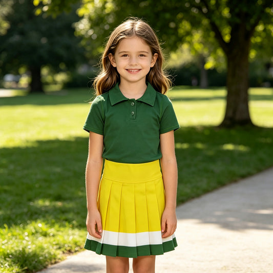 GSD4261 Green Polo Top Yellow Skort Girls Yoga Clothes Set