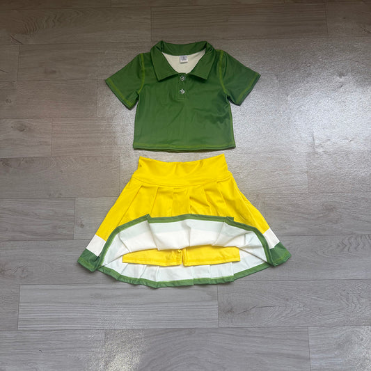 6.29 Preorder Kids Girls Green Polo Top with Skort Active Outfit