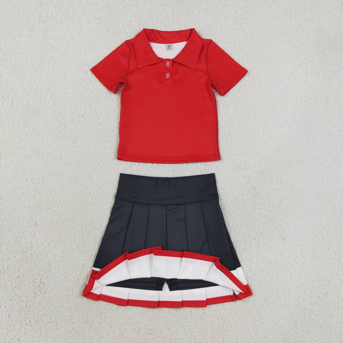 GSD4262 Red Polo Top Black Skort Girls Yoga Clothes Set
