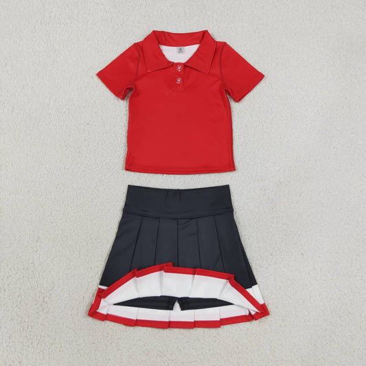 Sibling Kids Girls Short Sleeve Polo Top Pleated Skirt Active Outfit