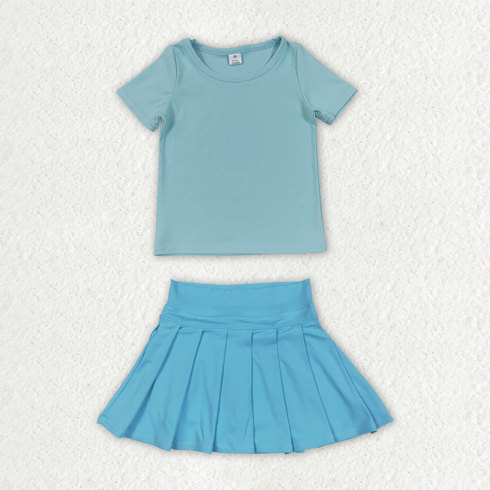11 Colors Kids Girls Solid Color Short Sleeve Top with Skort Active Outfit
