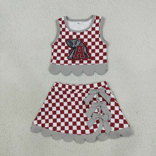 GSD4284 Teams Girls Alabama Checked Tank Top Black Bows Skort Active Outfits