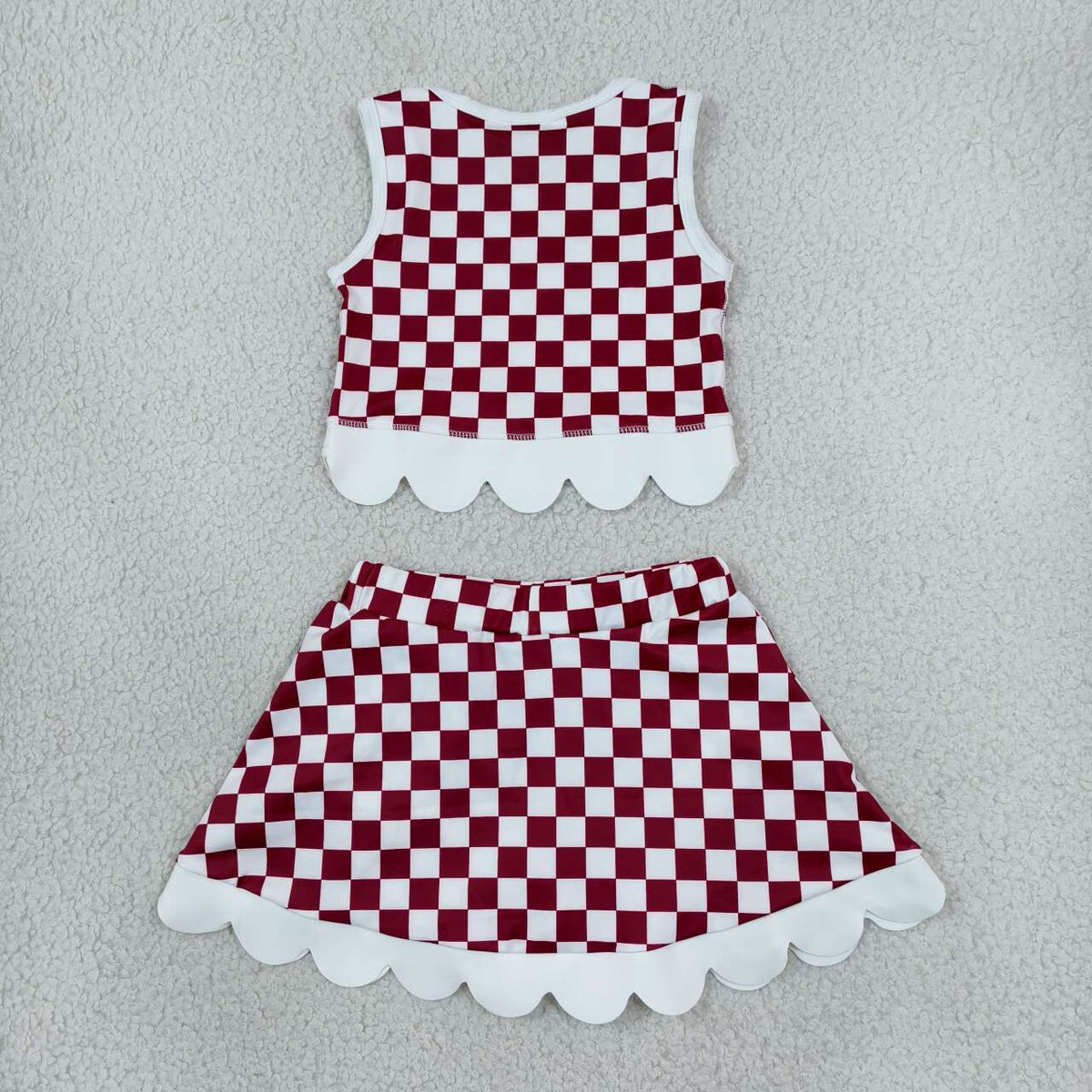 GSD4286 Teams Arkansas Checked Tank Top White Bow Skort Girls Active Outfit