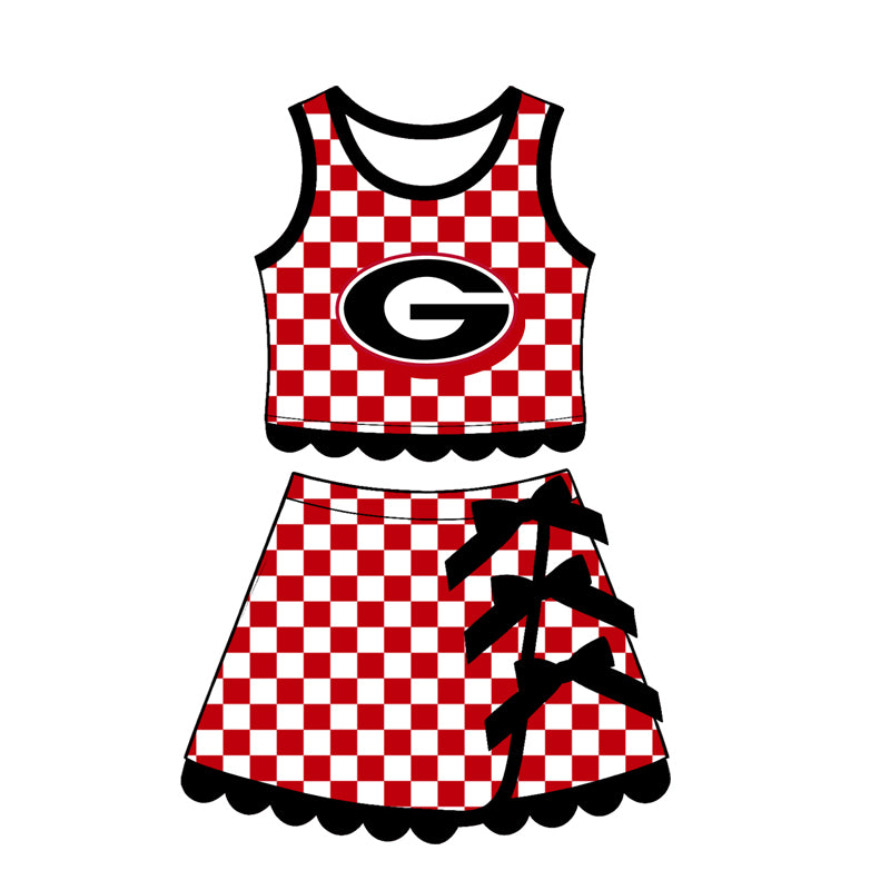 7.15 Preorder Kids Girls Georaia Checked Tank Top Black Bow Skort Active Outfit