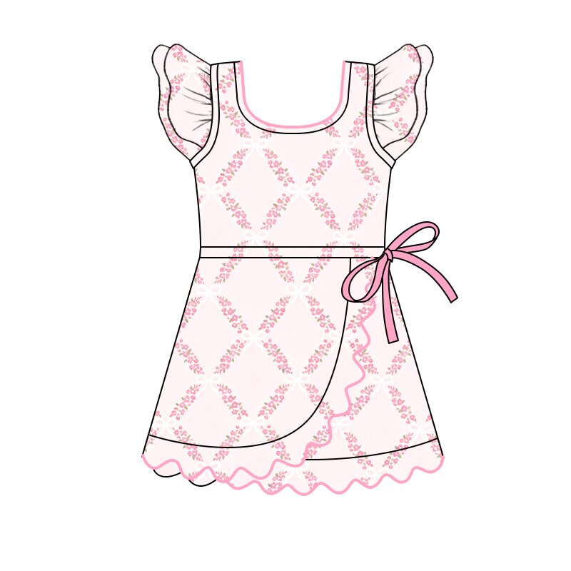 7.29 Preorder Kids Girls Pink Flower Flutter Sleeve Active Dress