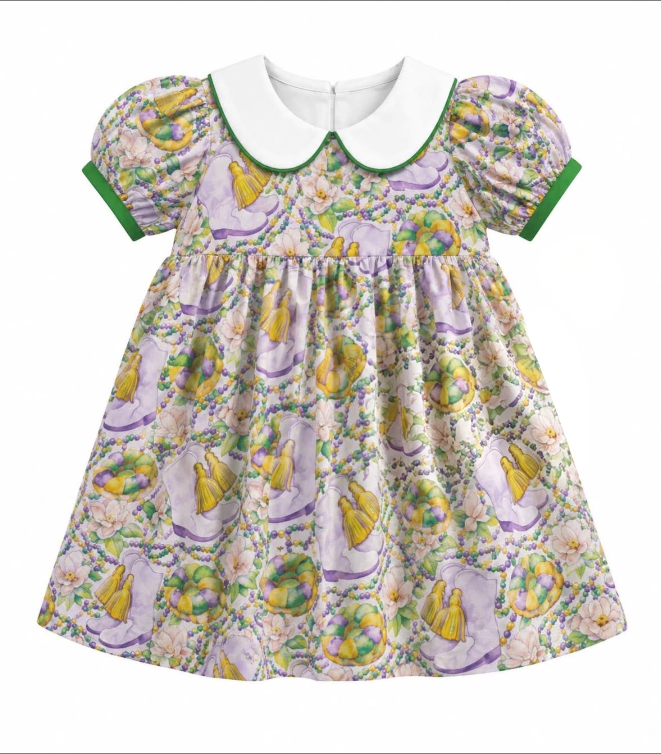9.2 GSD4315 Preorder Toddler Girls Mardi Gras Boots Peter Pan Collar Dress