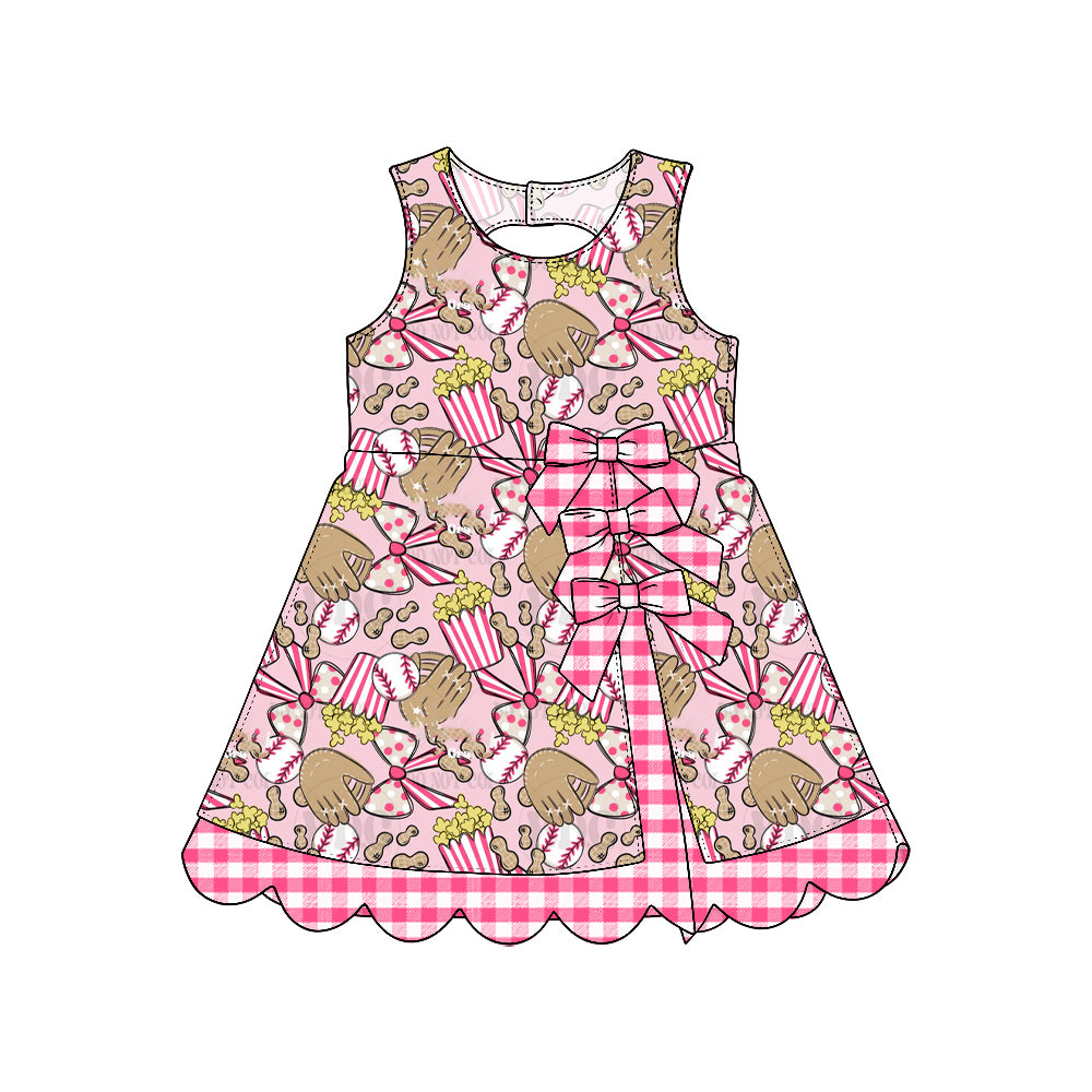9.25 GSD4327 Preorder Kids Girls Baseball Pink Gingham Bow Active Dress