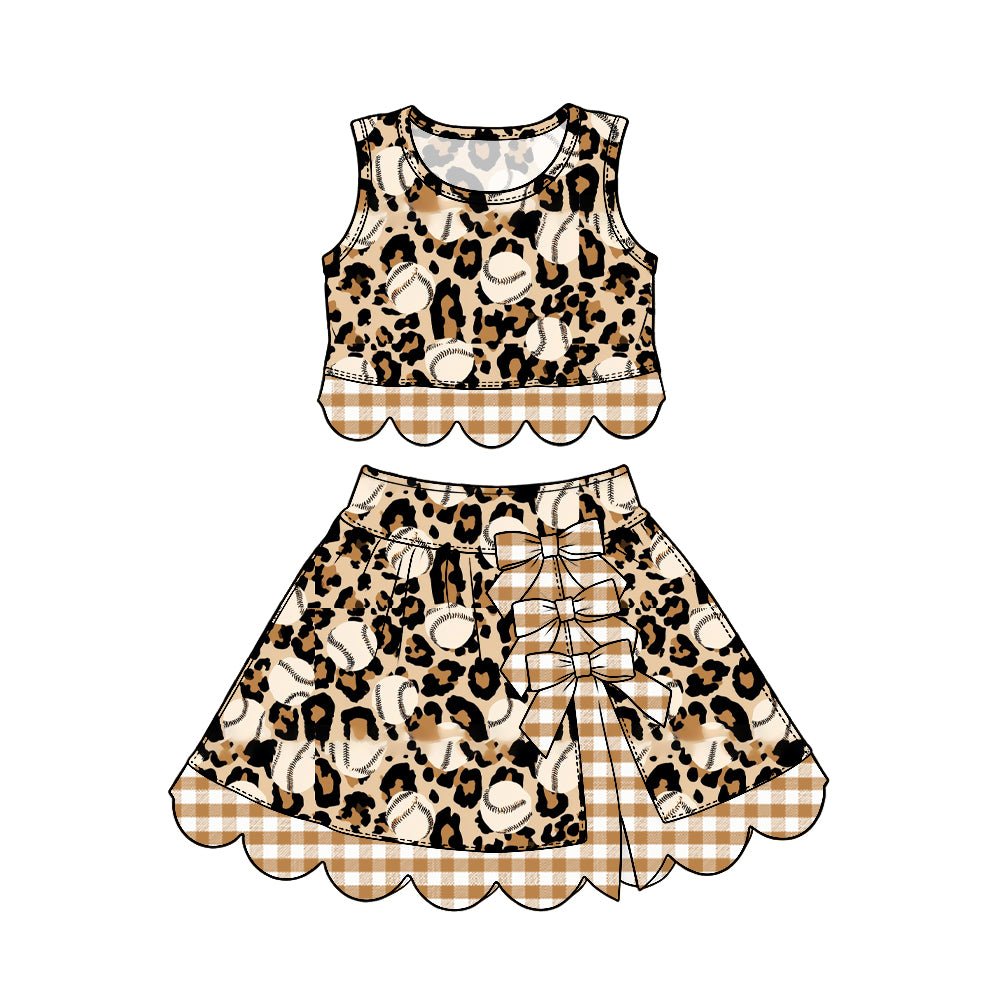 9.25 GSD4330 Preorder Kids Girls Baseball Leopard Gingham Bow Active Skort Outfit