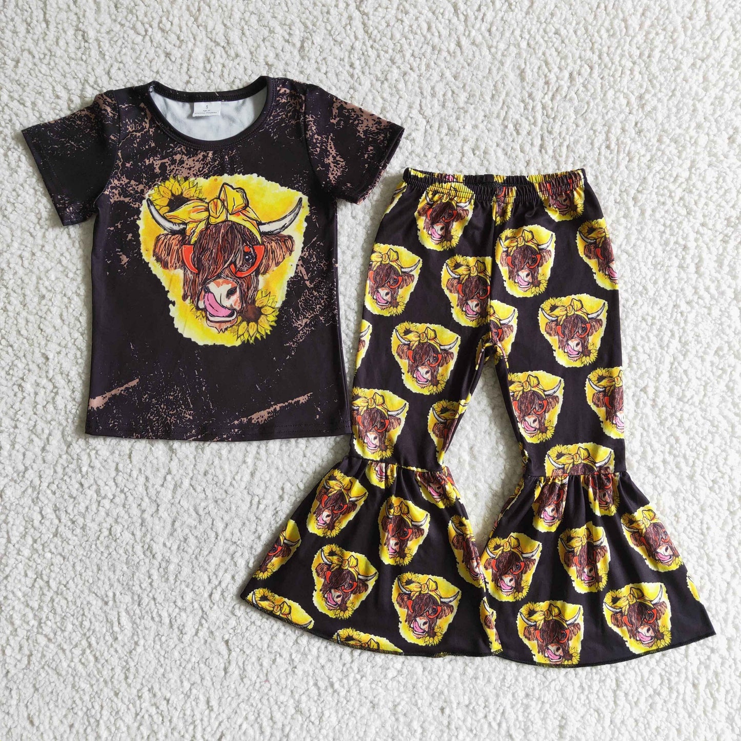 (Promotion)Heifer Sunflowers Short sleeve bell bottom pants outfits GSPO0010