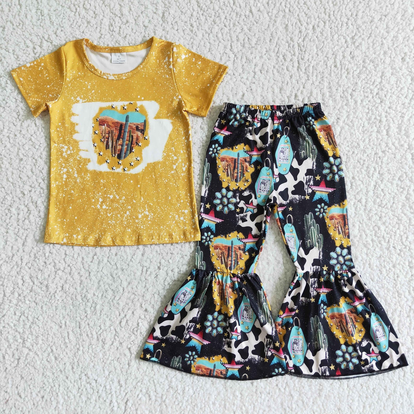 (Promotion)Cactus Short sleeve turquoise bell bottom pants outfits GSPO0025