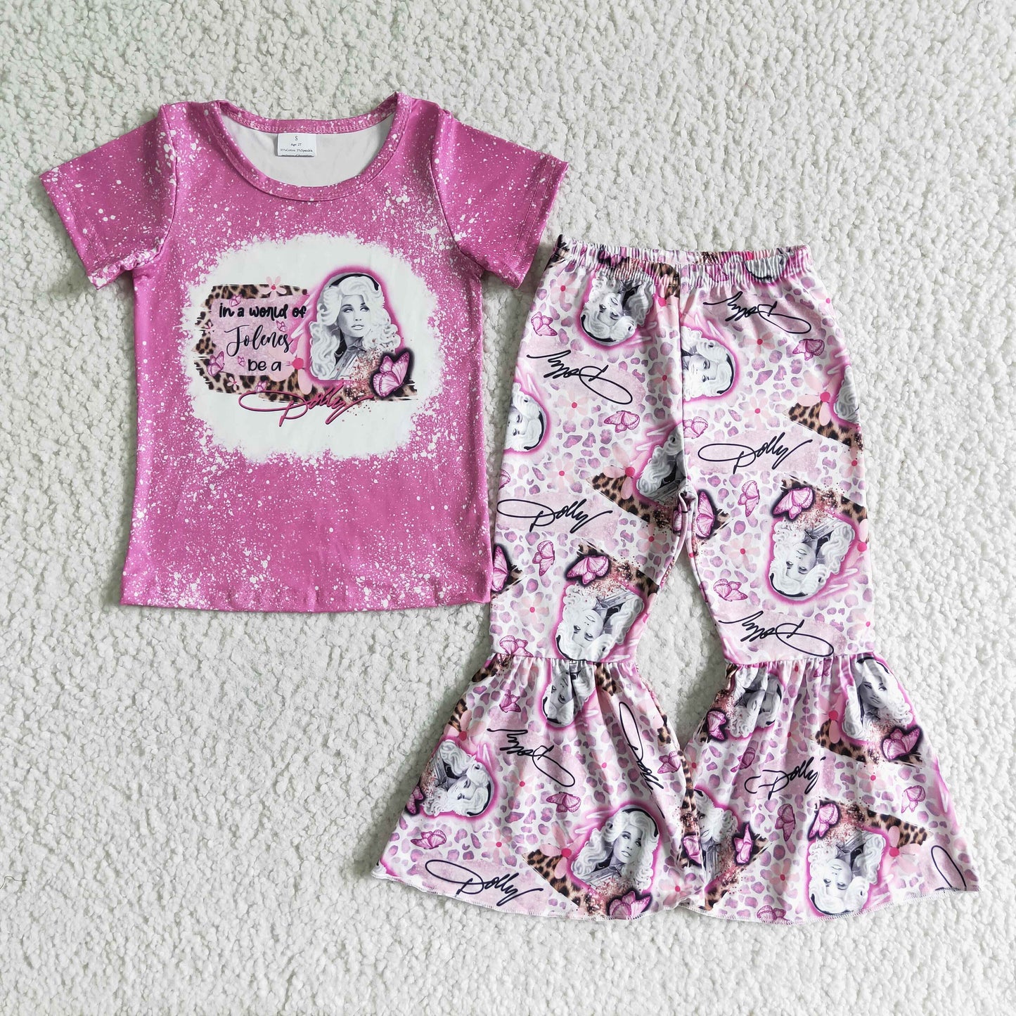 GSPO0107 Singer Doll* Pink Top Leopard Bell Pants Girls Clothes Set