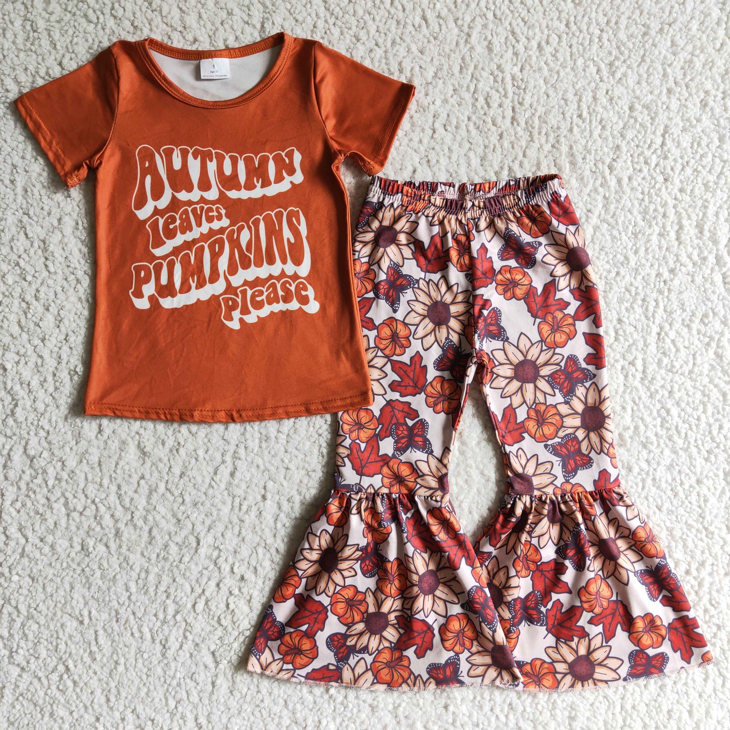 Girls short sleeve bell bottom punpkin outfits GSPO0193