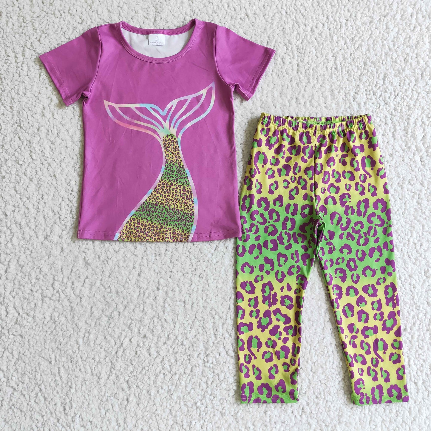 Girls lavender top leopard print legging pants outfit GSPO0199