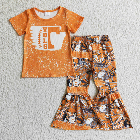 Girls ORANGE short sleeve bell pants outfit GSPO0241