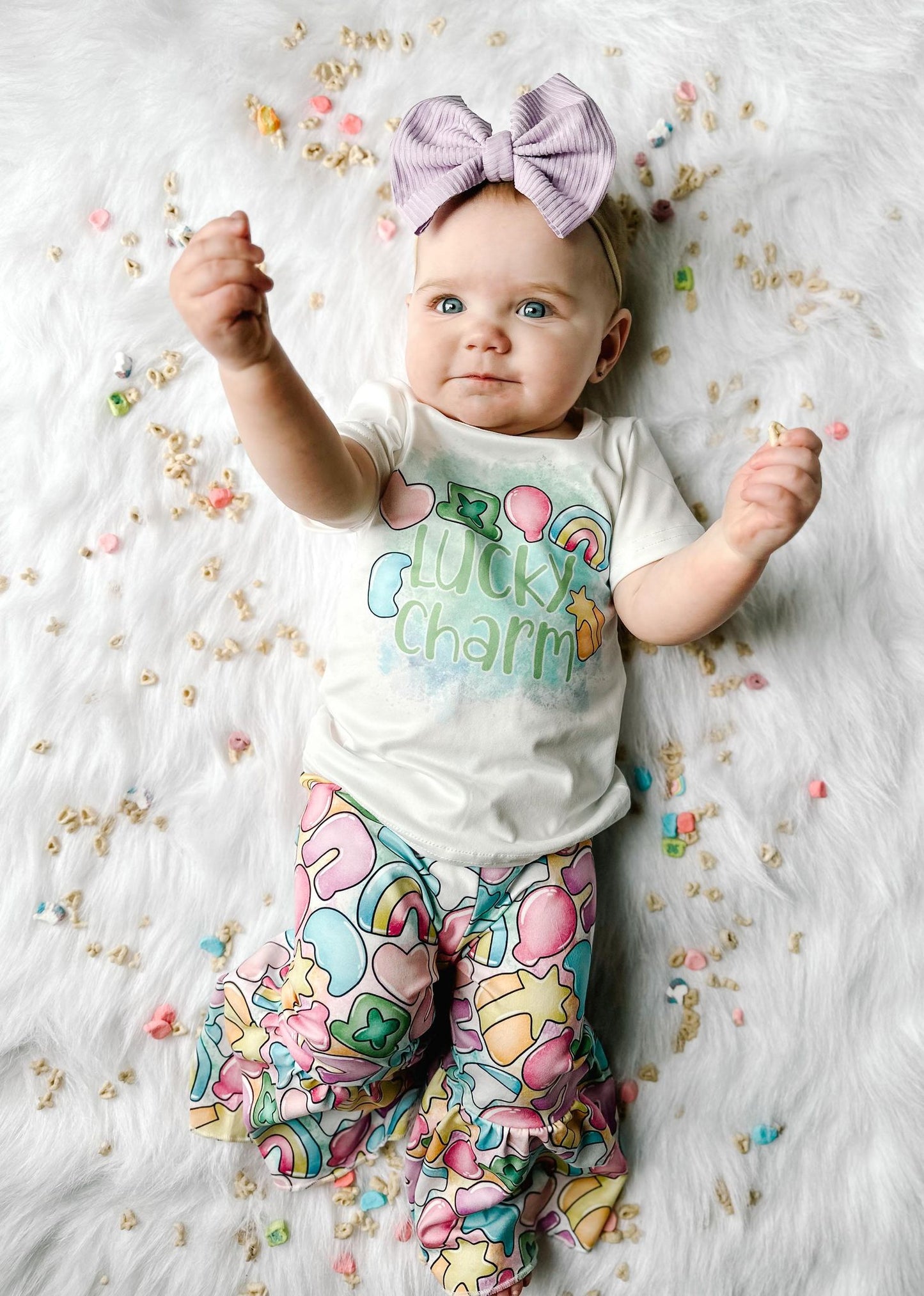 Girls LUCK CHARM print St. Patrick's Day bell pants outfit GSPO0303