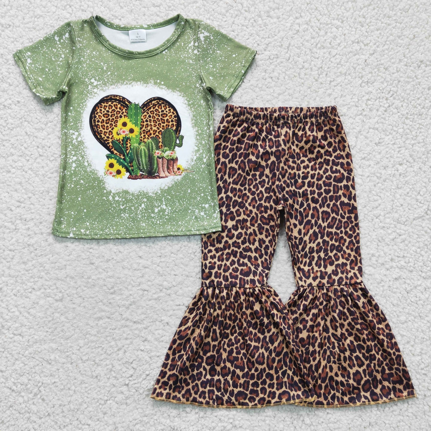 Girls short sleeve leopard cactus print outfit GSPO0323