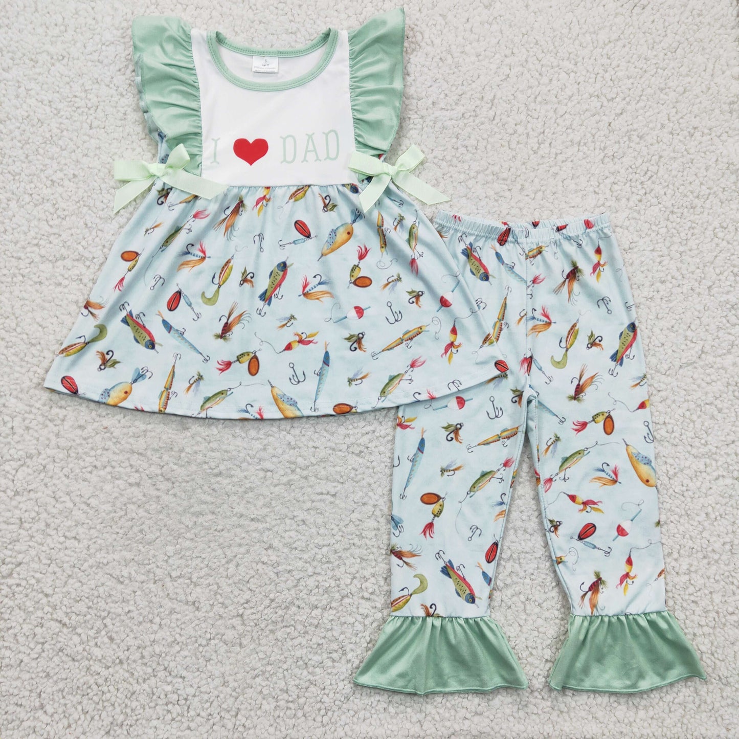 Girls I LOVE DAD fishing print outfit GSPO0382