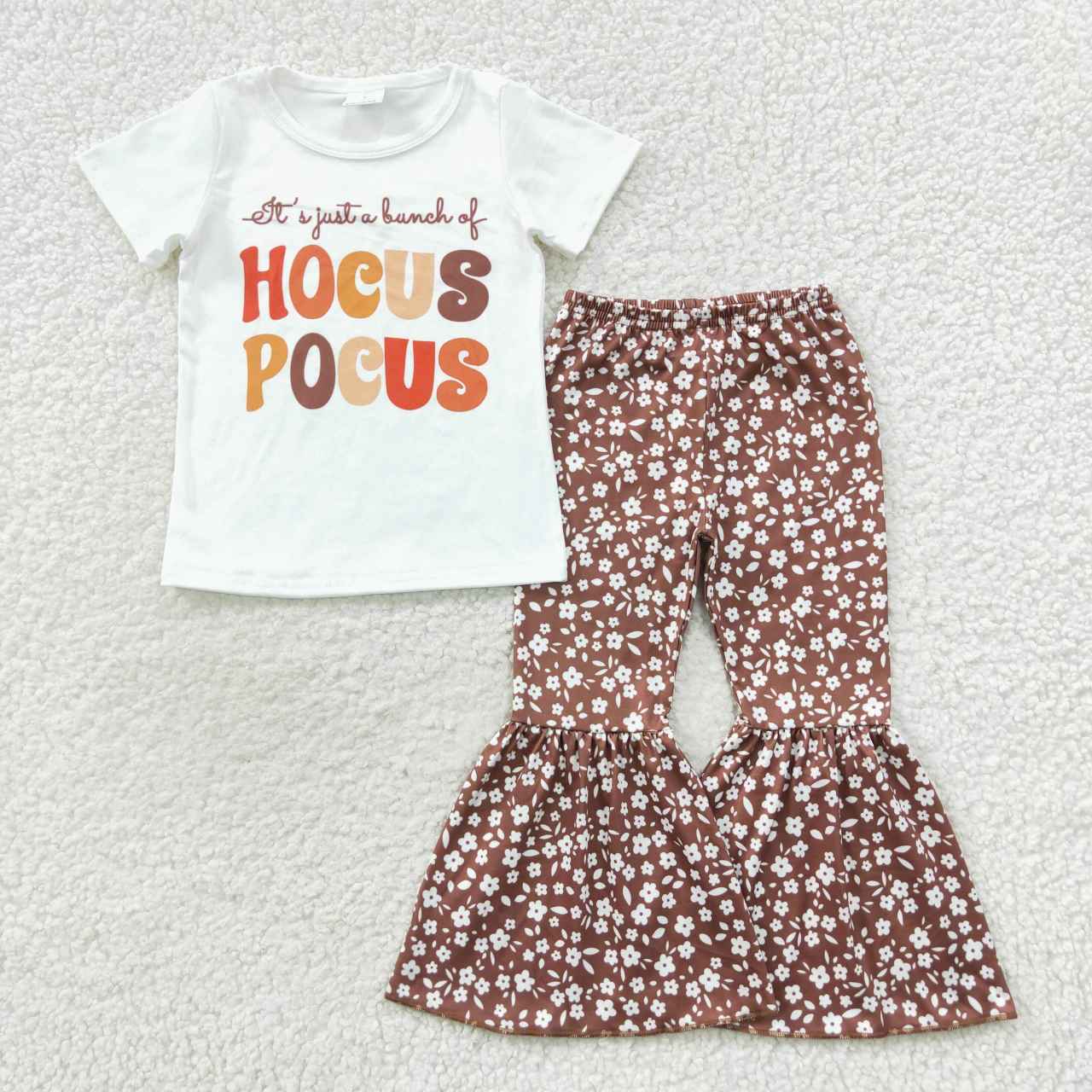 GSPO0811 Witch White Top Flowers Bell Pants Girls Halloween Clothes Set