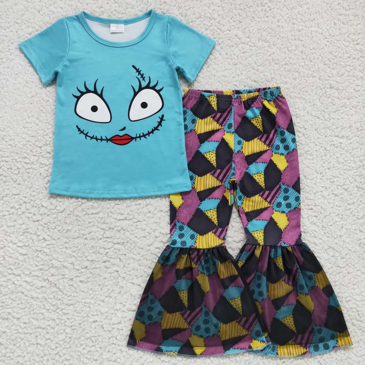GSPO0821 Nightmar* Smiling Blue Top Tulle Bell Pants Girls Halloween Clothes Set