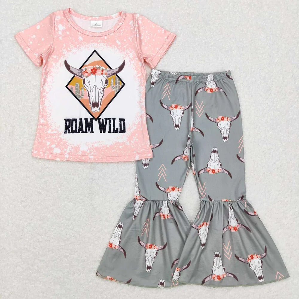 Sibling Baby Girls Western Bell Bottom Pants Outfit