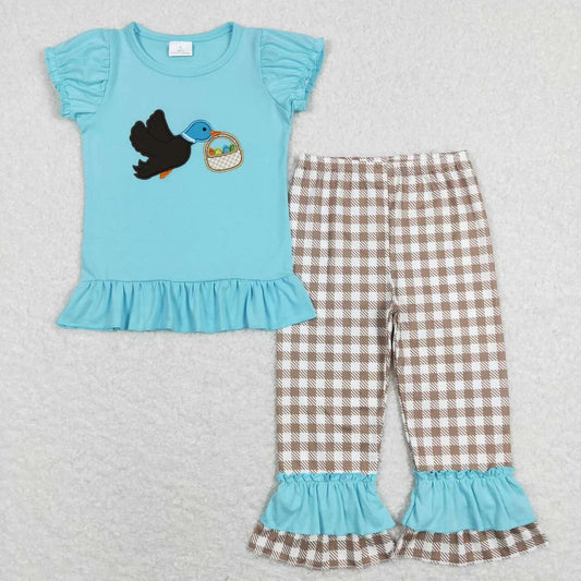 Sibling Baby Boys Girls Embroidery Ducks Eggs Top Pants Easter Clothes Sets