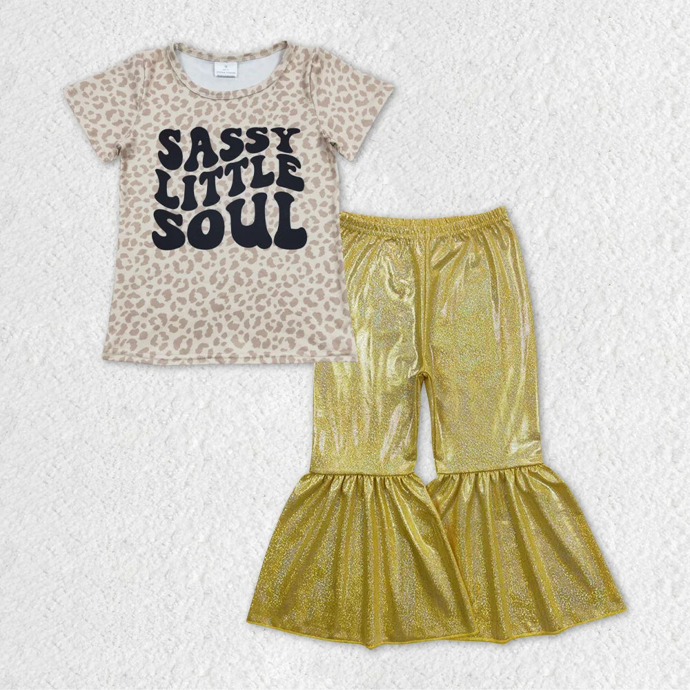 Sassy Little Soul Baby Girls Leopard Top Sparkle Bell Bottom Pants Outfit