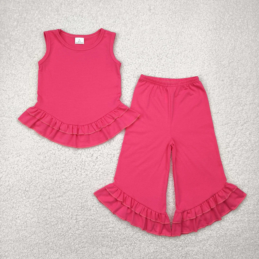 Baby Girls Pink Sleeveless Ruffle Top Bell Bottom Pants Sets