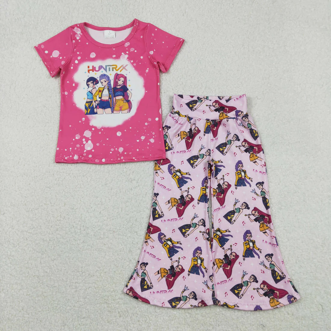 Sibling Baby Girls Short Sleeve Cartoon Demon Hunter Top Bell Bottom Pants Outfit