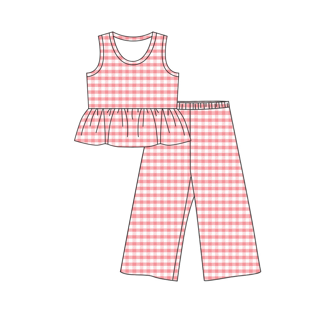 3.25 GSPO2306 Baby Girls Pink Checked Tunic Flare Pants Clothes Set Preorder