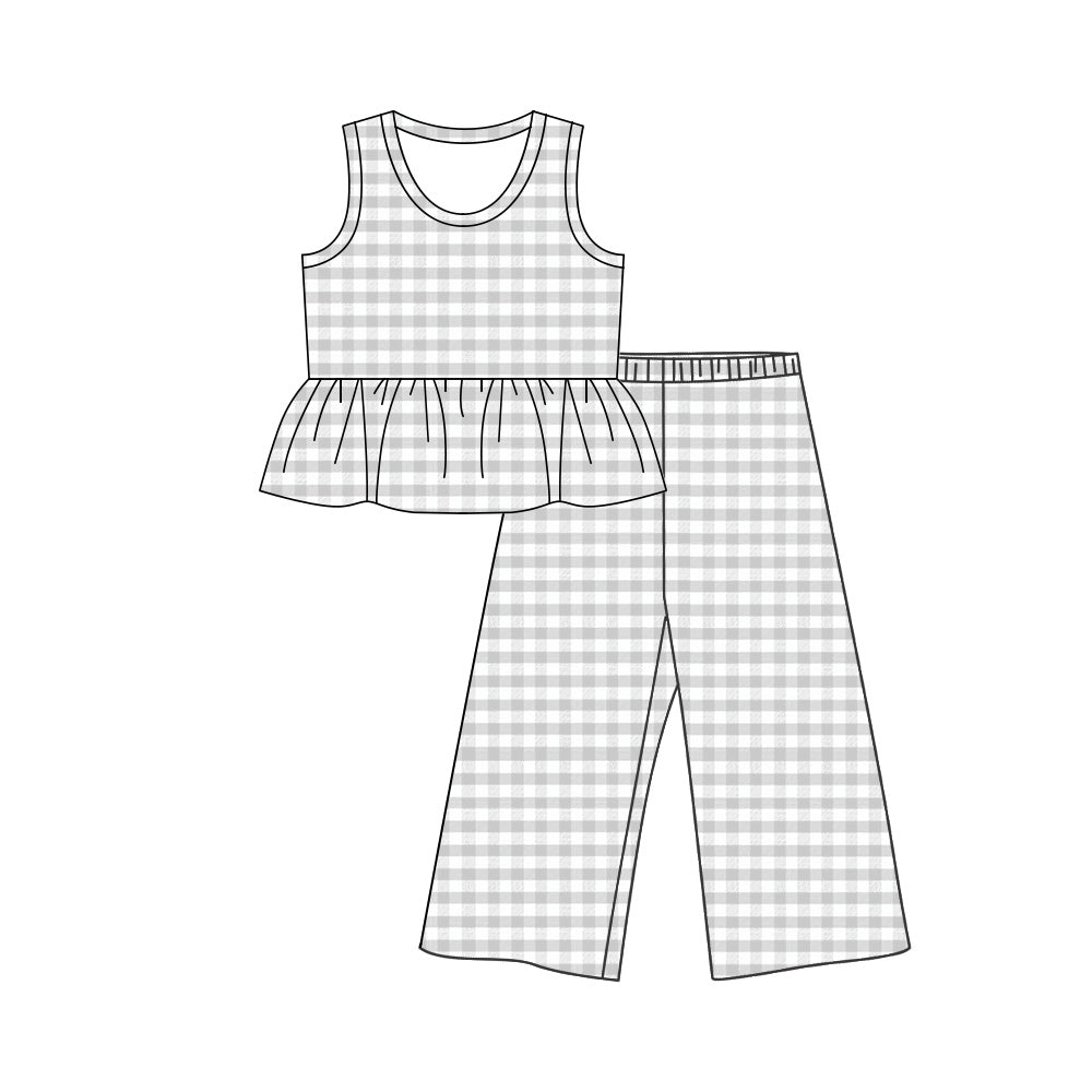 3.25 GSPO2311 Baby Girls Grey Checked Tunic Flare Pants Clothes Set Preorder