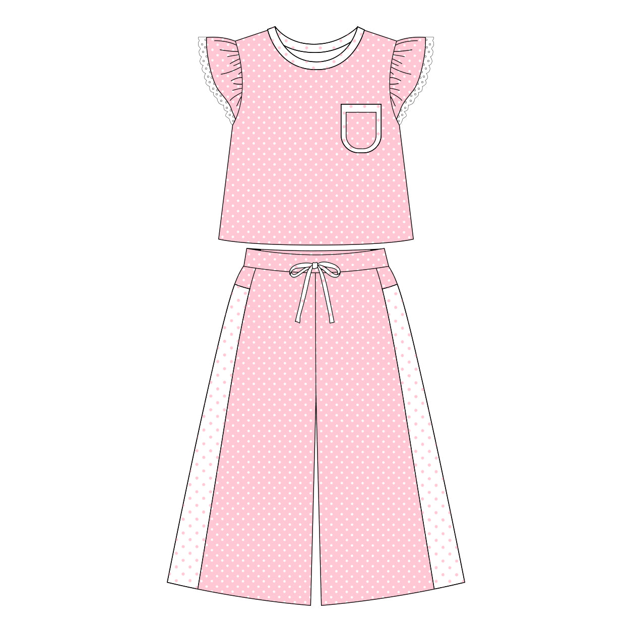 7.2 Preorder Girls Pink Polka Dot Ruffle Tank & Wide Leg Pants 2 Piece Outfit