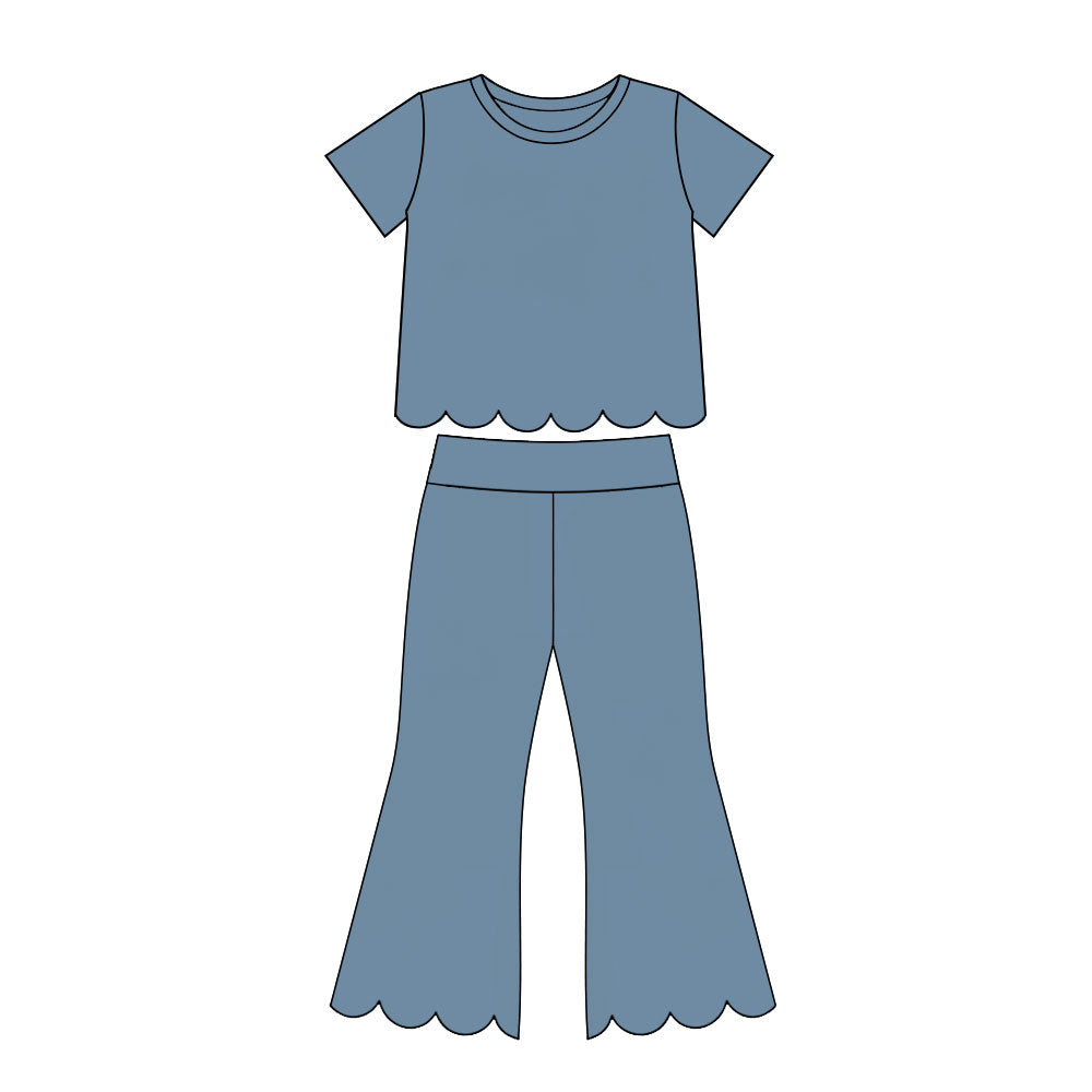 7.14 GSPO2339 Preorder Blue Cotton Girls Scallop Edge Clothes Set