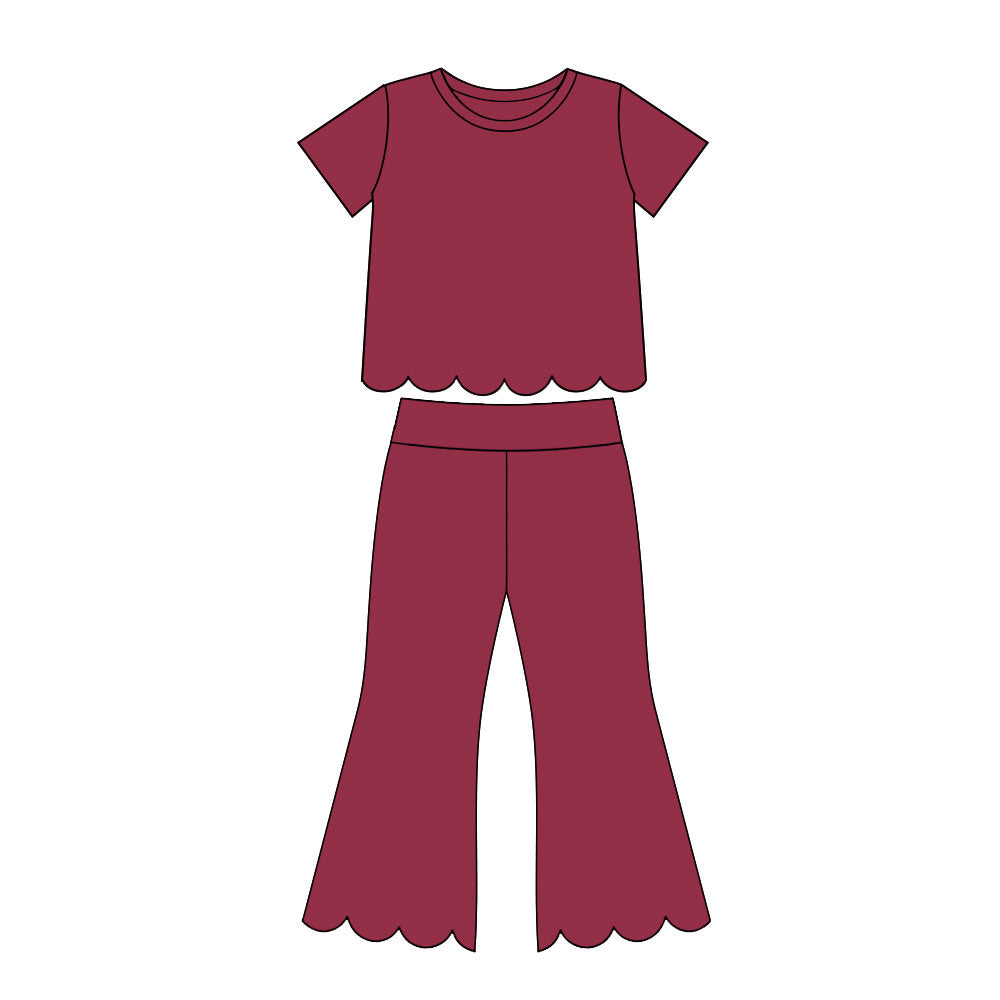 7.14 GSPO2341 Preorder Red Cotton Girls Scallop Edge Clothes Set