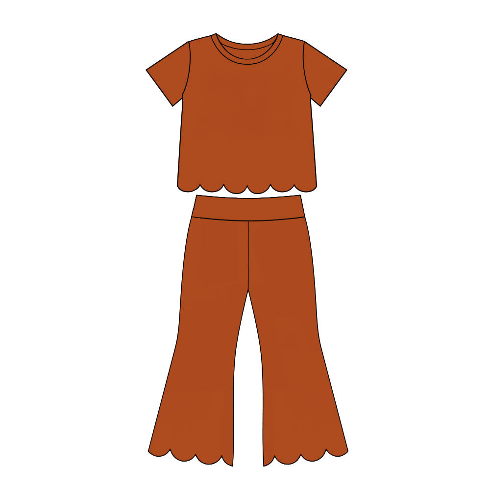 7.14 GSPO2345 Preorder Pumpkin Cotton Girls Scallop Edge Clothes Set